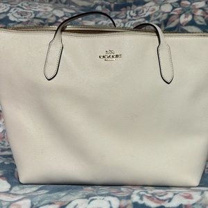 coach bag white with brown interior